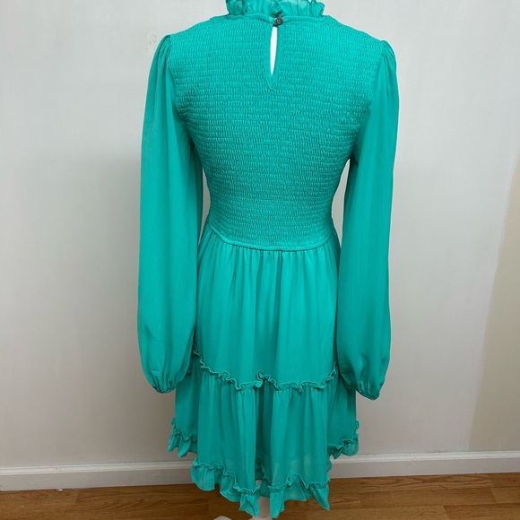 SHE&SKY Smocked Long-Sleeve Tiered Dress in turquoise Size M - Picture 2 of 6